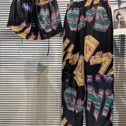 Letter Street Printing Two-Piece Pants Set