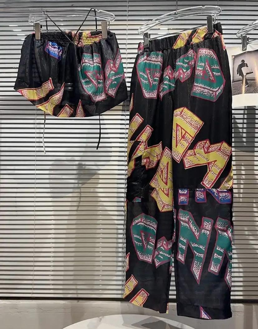 Letter Street Printing Two-Piece Pants Set