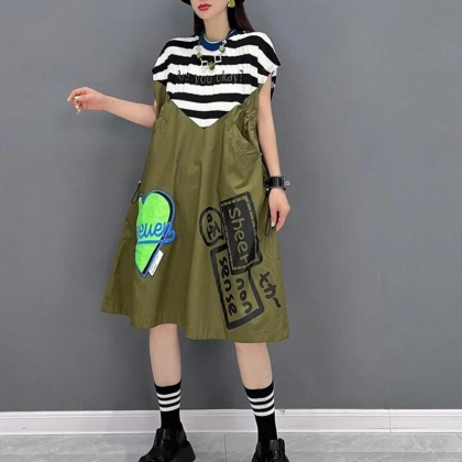 Sleeveless Pullover Stripe A-line Dress