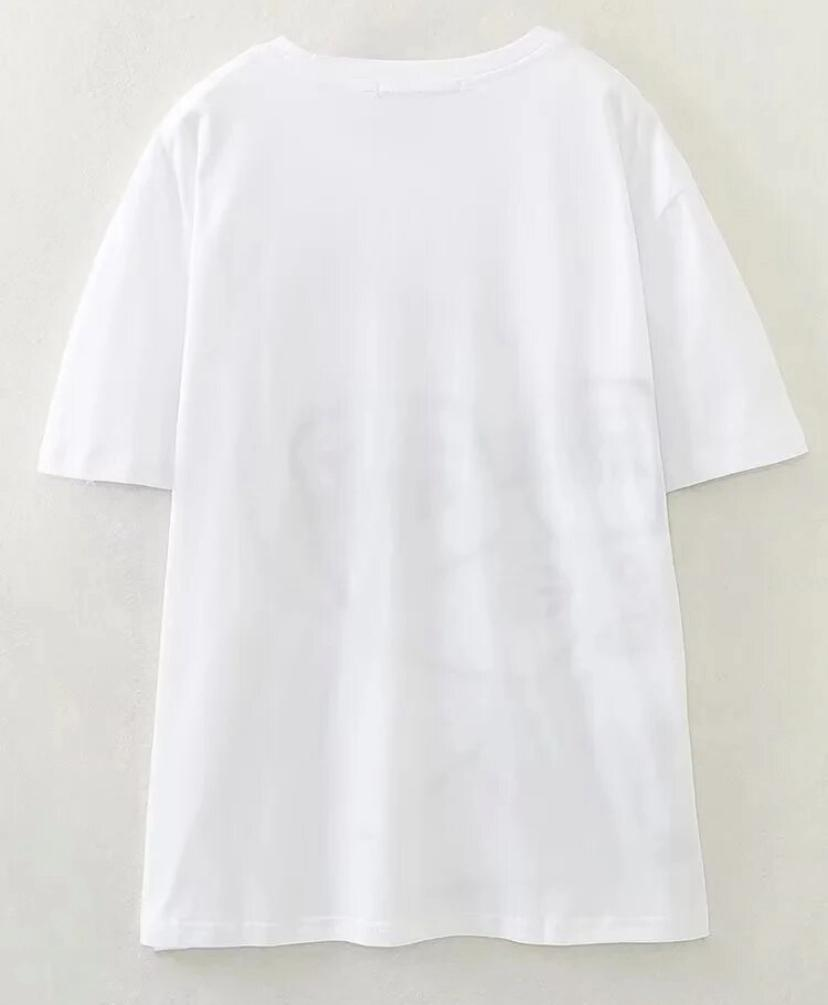 Women Fashion Abstract Girl Print Casual White T-Shirt Female Basic O Neck Short - Image 3