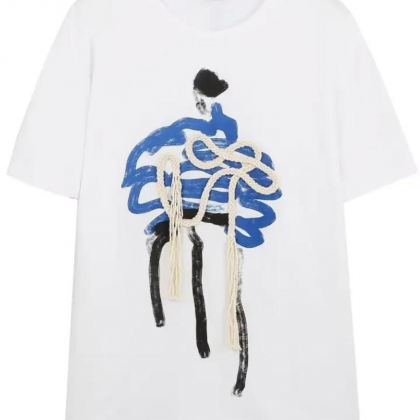 Women Fashion Contrast Color Girl Print White T-Shirt Female Basic O Neck Short Sleeve