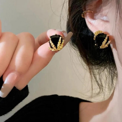 Black Square Rhinestone Earrings